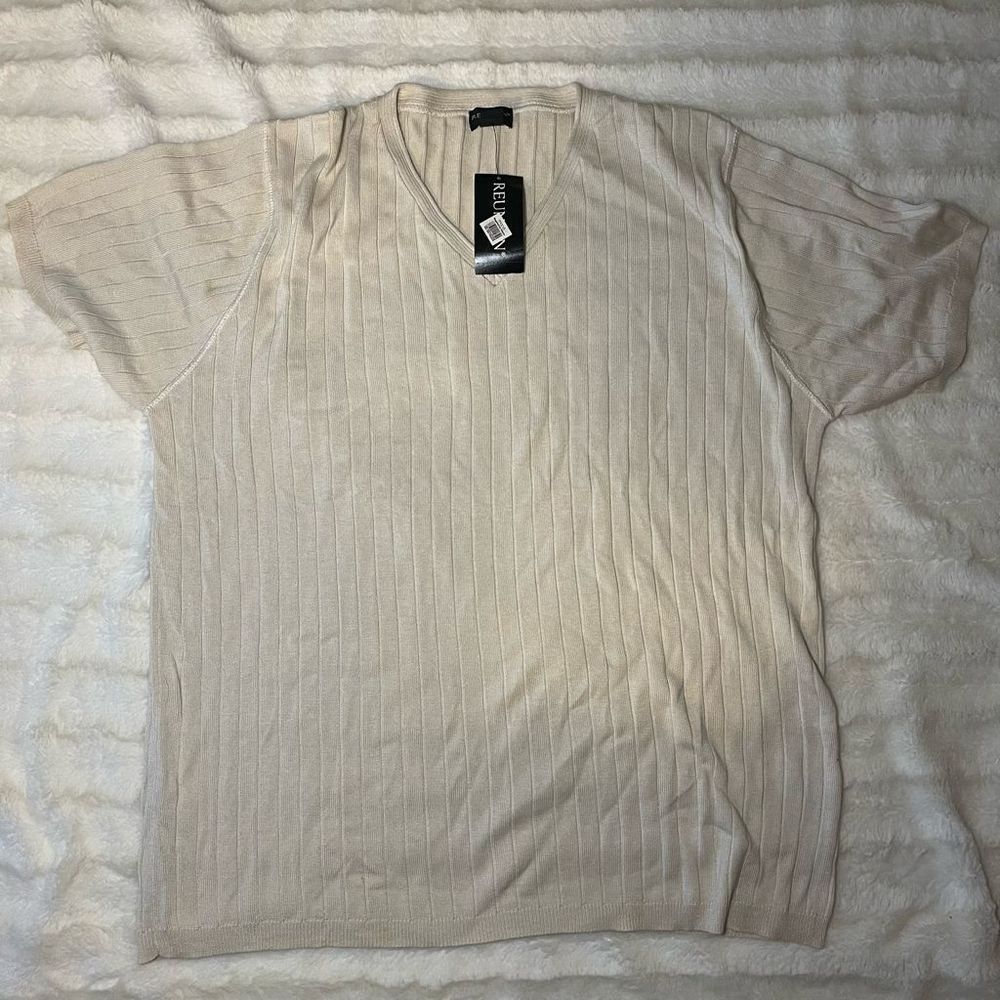 Reunion dead stock vintage mens V neck shirt size L cream NWT